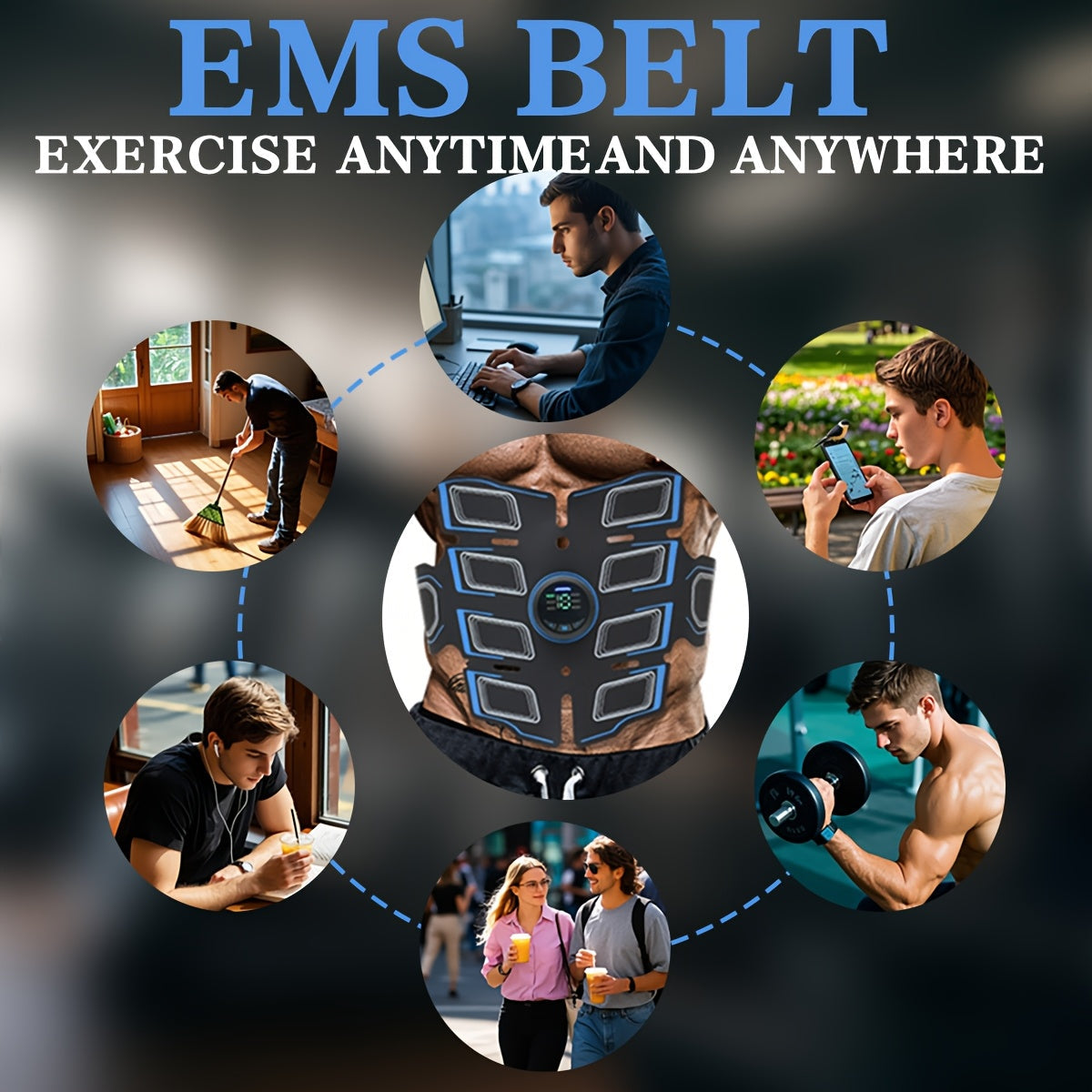 EMS Abs Stimulator Belt – Smart Muscle Trainer for Core, Arms & Legs | Portable Fitness Toning Device