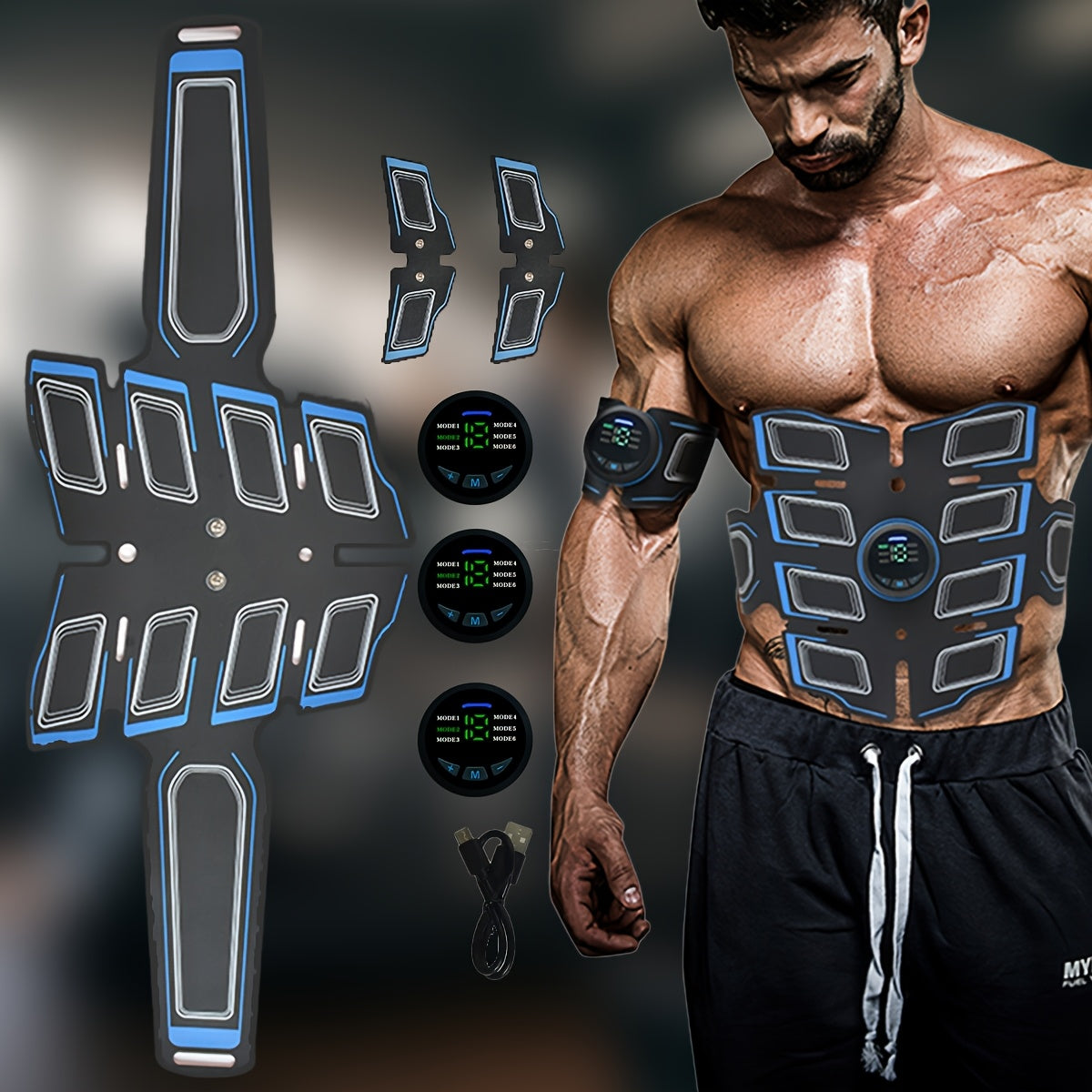 EMS Abs Stimulator Belt – Smart Muscle Trainer for Core, Arms & Legs | Portable Fitness Toning Device