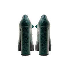 Forest Green Chunky Oxford Platform Heels-2