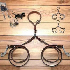 Golden Double Leather Pet Leads – High-Quality 2-Way Dog Leash for Two Dogs-0
