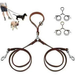 Golden Double Leather Pet Leads – High-Quality 2-Way Dog Leash for Two Dogs-1