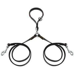 Golden Double Leather Pet Leads – High-Quality 2-Way Dog Leash for Two Dogs-2