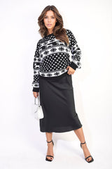 Oversized Women’s Black Christmas Jumper – Snowflake & Reindeer Knit-0