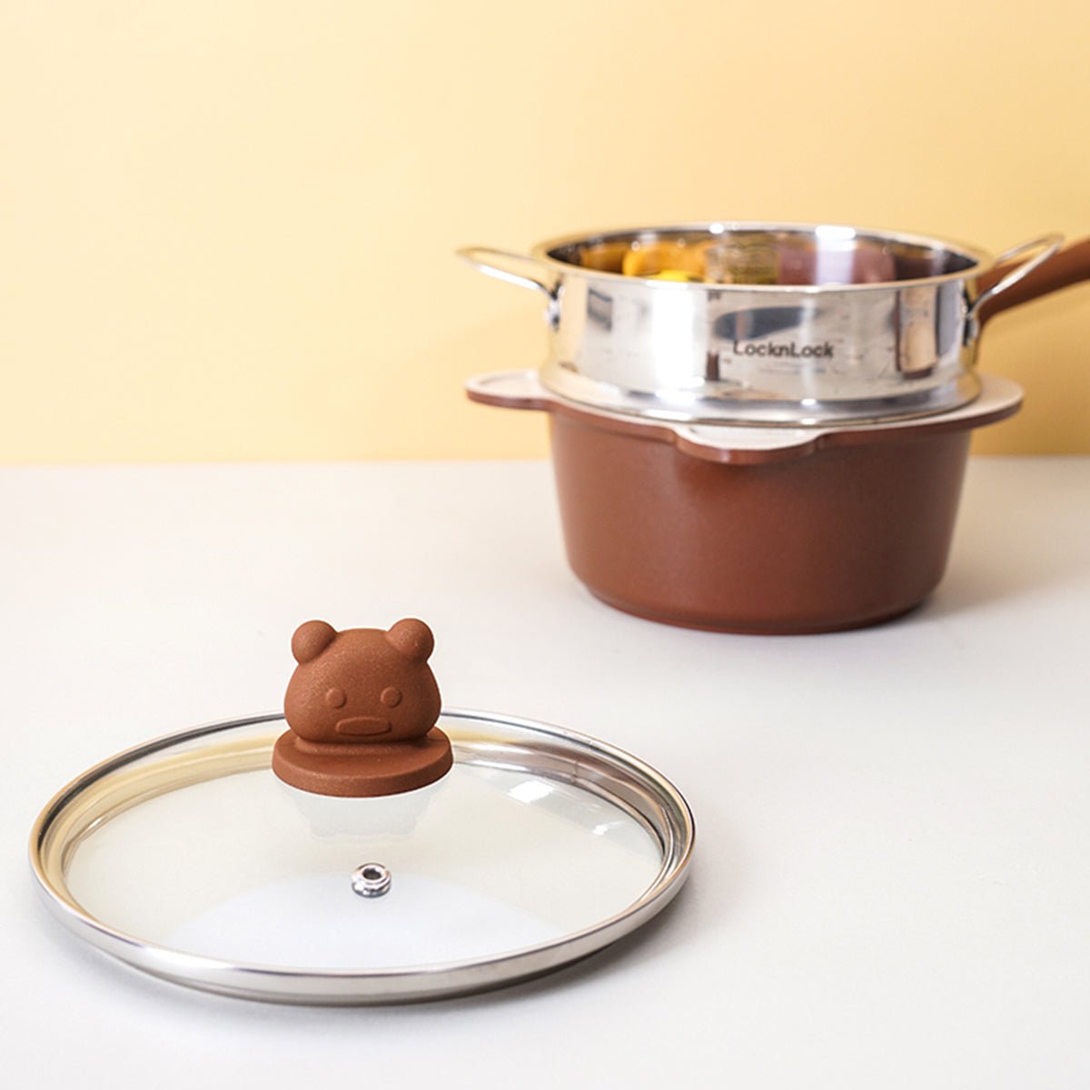 Little Bear Baby Food Cooking Orange Pot Set | Cute Steaming Cookware-4