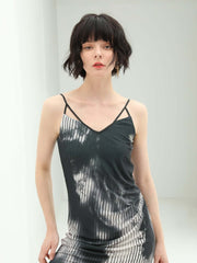 Black Tie-Dye Ink-Wash Cami Dress | Elegant Sheer Evening Slip Dress for Women-1