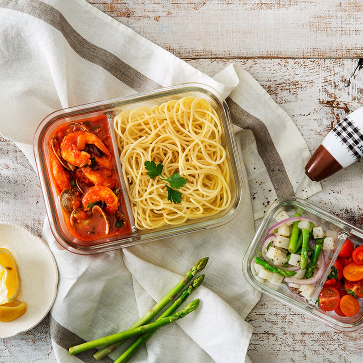  Navy Glass Lunch Box | Microwave-Use Heat-Resistant, 2 Compartments, Built-In Utensils-4