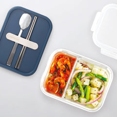  Navy Glass Lunch Box | Microwave-Use Heat-Resistant, 2 Compartments, Built-In Utensils-2