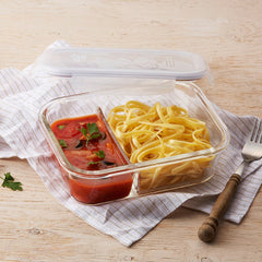  Navy Glass Lunch Box | Microwave-Use Heat-Resistant, 2 Compartments, Built-In Utensils-3