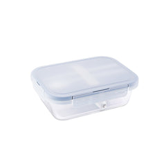  Navy Glass Lunch Box | Microwave-Use Heat-Resistant, 2 Compartments, Built-In Utensils-0