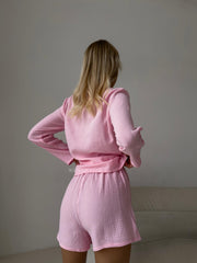 Women Pink Two-Piece Lounge Set– Soft Cotton Luxury Loungewear-3