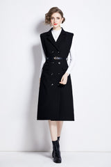 Vintage Double Breasted Blazer Dress with Knitted Undershirt for Women-0