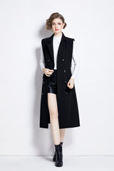 Vintage Double Breasted Blazer Dress with Knitted Undershirt for Women-2