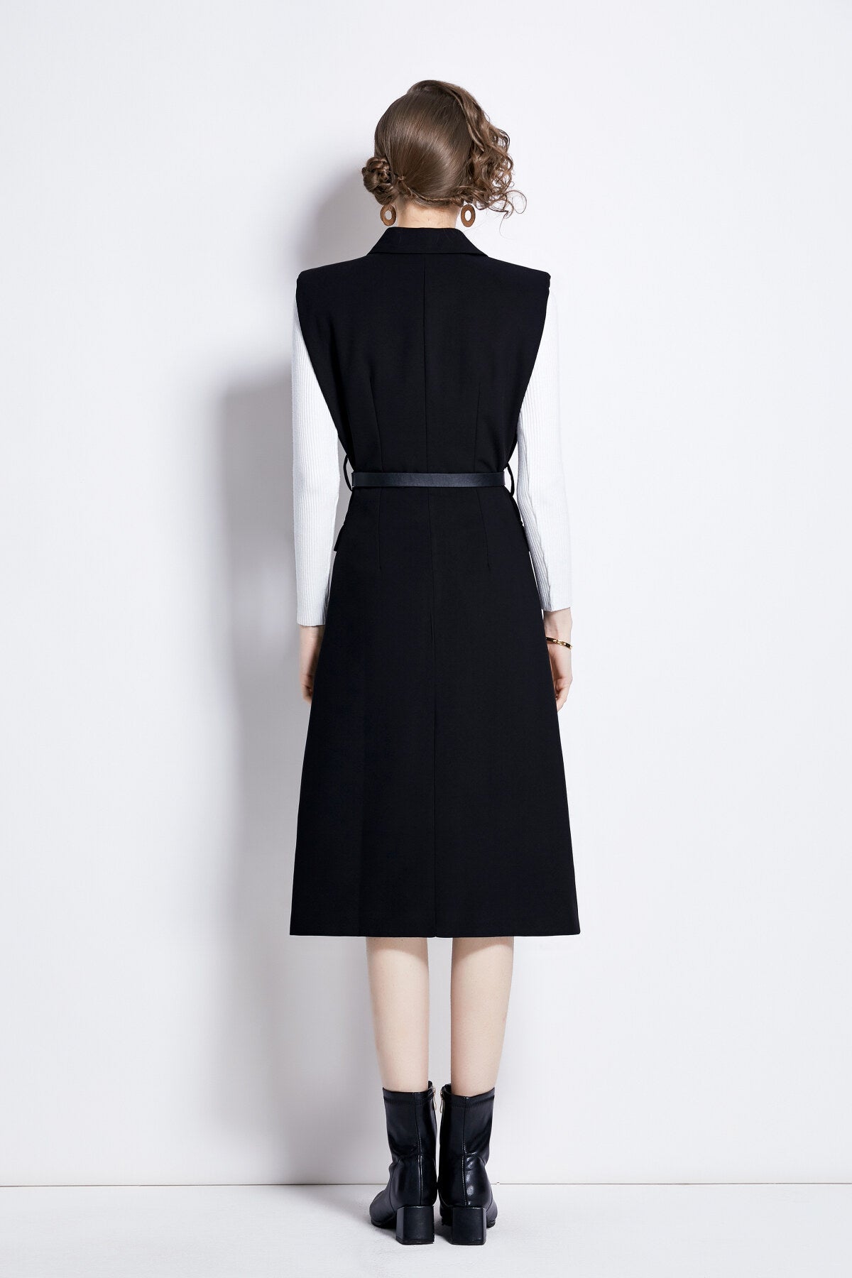 Vintage Double Breasted Blazer Dress with Knitted Undershirt for Women-3