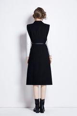 Vintage Double Breasted Blazer Dress with Knitted Undershirt for Women-3