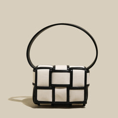 Woven Black & White Top Handle Bag | Chic Day-to-Night Handbag-0