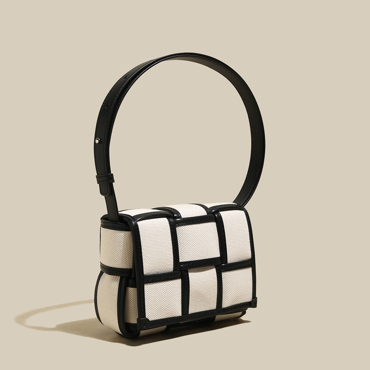 Woven Black & White Top Handle Bag | Chic Day-to-Night Handbag-1