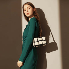 Woven Black & White Top Handle Bag | Chic Day-to-Night Handbag-4
